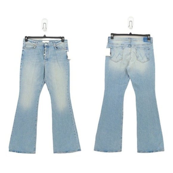 Mother Superior Women's 34 Stunner Cruiser Jeans Bless You Blue Flare Distressed